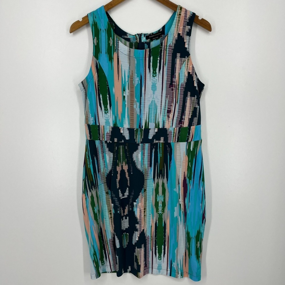 BCBGMAXAZRIA Dress Women's Size M Multicolor Abstract Geometric Vtg Y2k